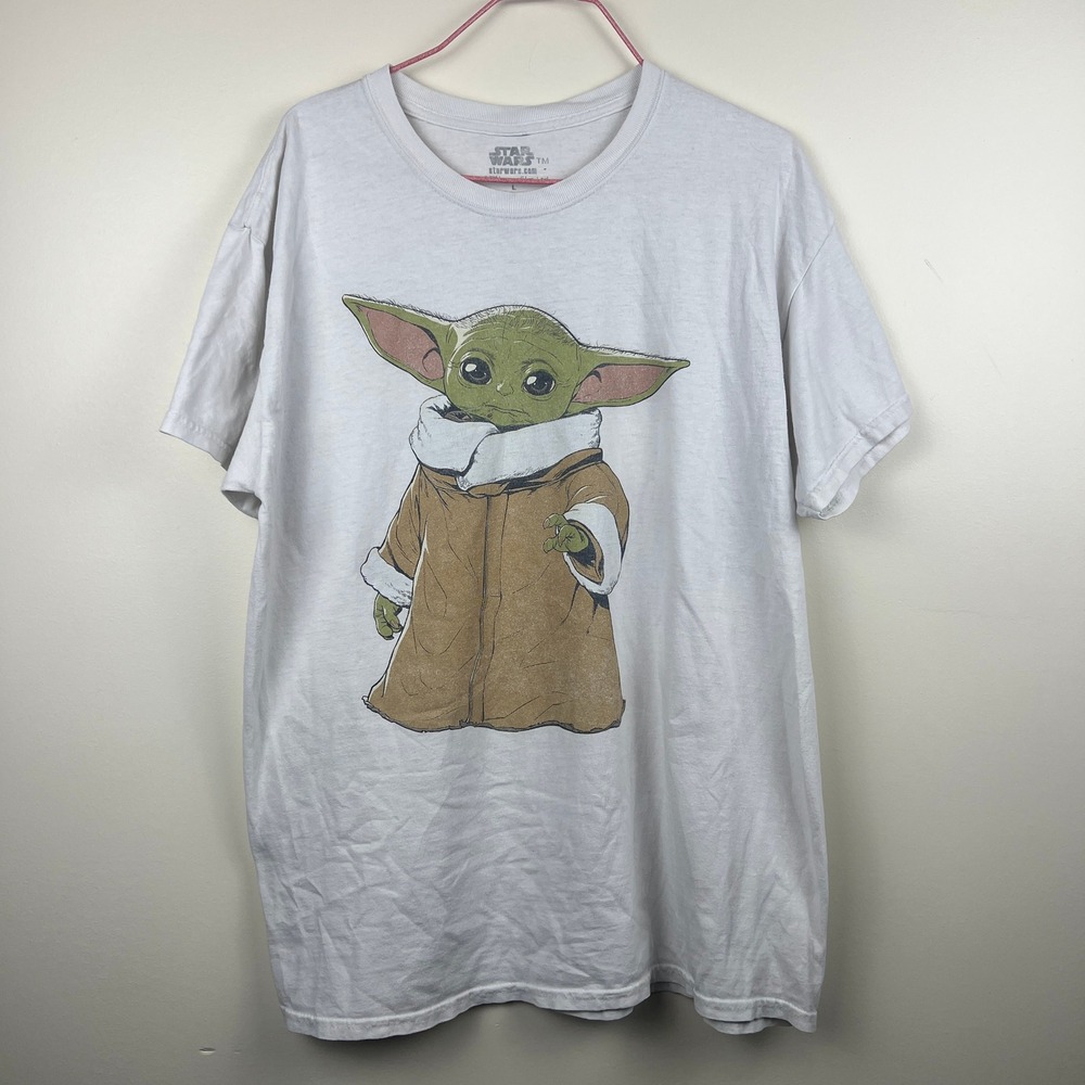 Star Wars Mandalorian Grogu Baby Yoda Graphic Tee White Shirt Large